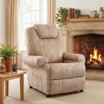 Poltrona Relax Reclinável com Apoio para os Pés Retrátil Encosto Alto Bolso Lateral Acolchoado Grosso 88x91x108 cm Bege