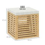 Banco com Armazenamento 57,7L Banco com Arrumação Estofado em Linho Sintético com Estrutura em Bambu 40x40x47 cm Cinza e Madeira
