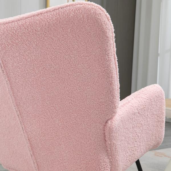 Poltrona Baloiço em Borrego com Oscilação de 40° Pés de Madeira de Faia e Estrutura de Aço 71x98x101 cm Rosa