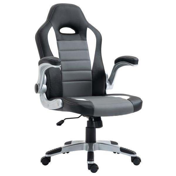 Cadeira de escritório ergonômica Altura ajustável apoio de Braço dobrável com 5 rodas Carga 120 kg 65x69x112 - 122 cm cinza