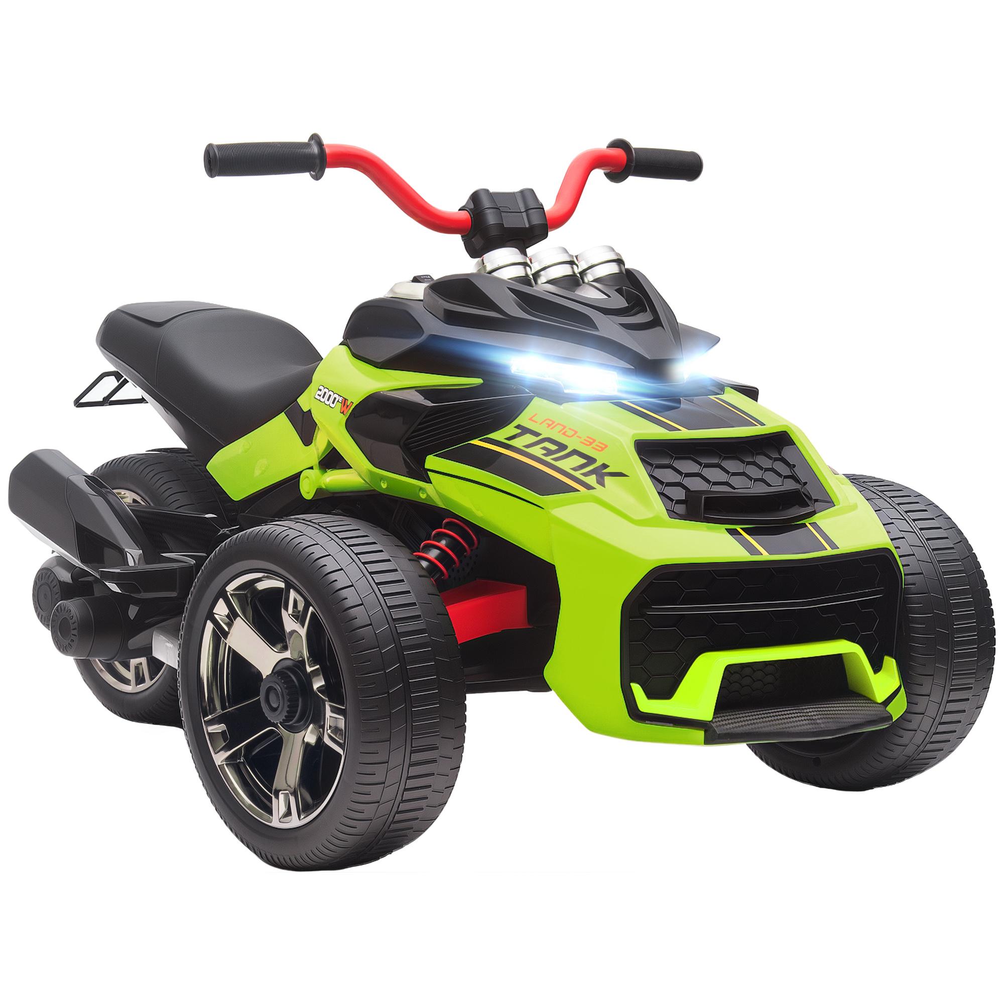 Quadricilo Elétrico para Crianças 12V com 2 Motores Velocidade até 5 km/h 3 Rodas Faróis Buzina Música 113x74x63 cm Verde