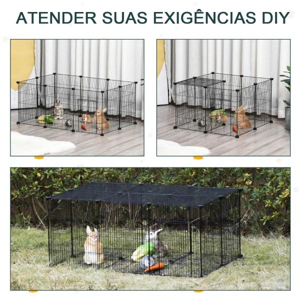 Recinto para Animais de Estimação DIY s com 22 Painéis e Porta Recinto Modular para Coelhos 105x70x45 cm Preto