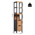 Coluna Casa de Banho com 3 Prateleiras e 2 Gavetas Armário Alto para Casa de banho Estilo Moderno 30x30x144,3 cm Madeira e Preto
