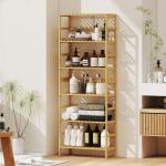 Estante de Bambu de 6 Níveis Prateleiras Ajustáveis para Espaços Pequenos Casa de Banho Cozinha 60x26x161 cm Madeira