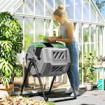Compostor de Tambor Giratório com Capacidade 160L de Dupla Câmara e Ventilação para Resíduos Orgânicos 71x65x96 cm Cinza e Verde