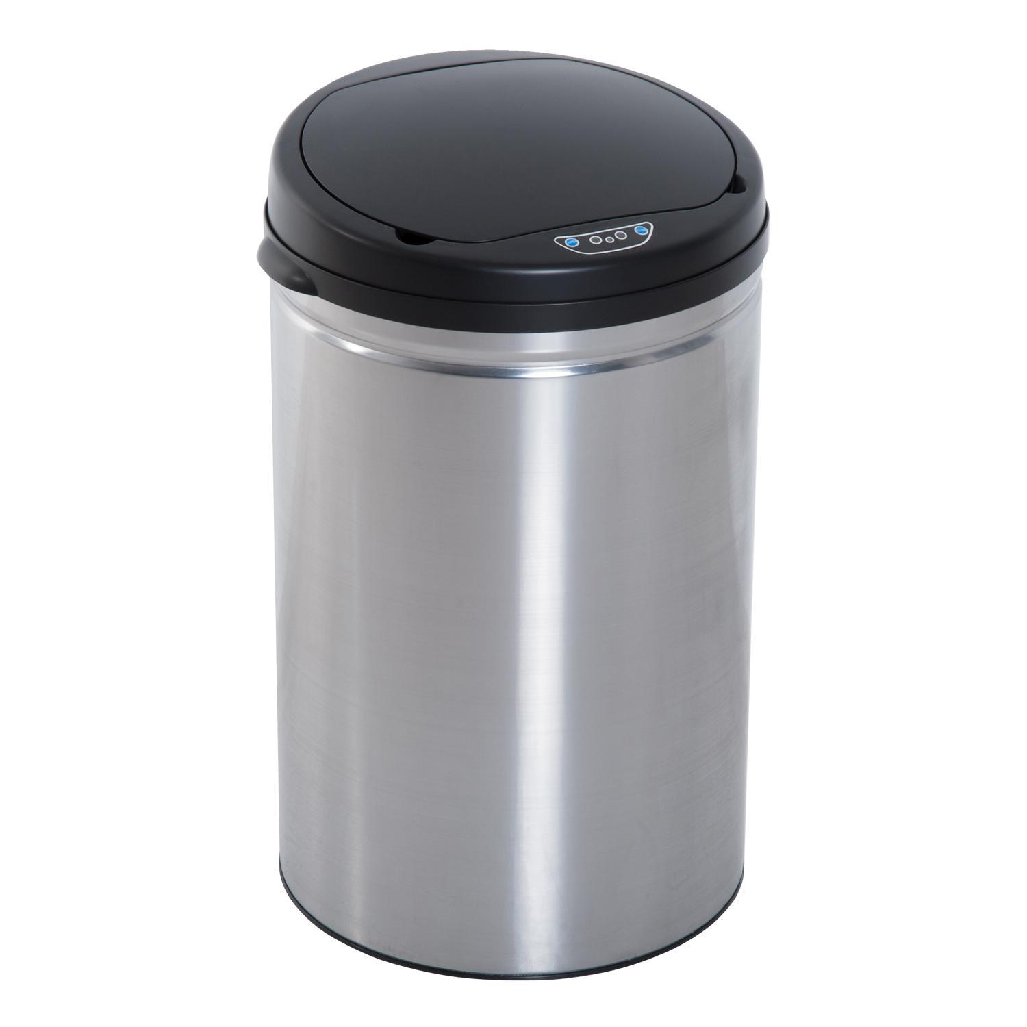 Balde de Lixo Inteligente de Aço Inoxidável 30L com Sensor Infravermelho de Abertura Automática Ø30,5x51,5cm Prata e Preto