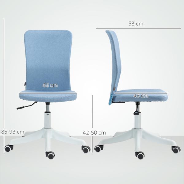 Cadeira de Escritório sem Apoio para os Braços Estofada em Linho Sintético com Altura Ajustável 53x43x85 - 93 cm Azul