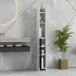 Coluna Casa de Banho com 3 Portas e 3 Prateleiras Abertas Coluna Auxiliar Estilo Moderno 15x17x120 cm Branco e Preto