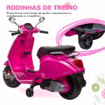 Moto Elétrica para Crianças com Licença Vespa 6V com USB MP3 Luz LED Rádio FM Velocidade 3 km/h 107x47x73 cm Rosa