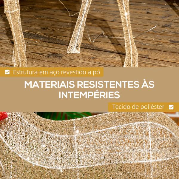 Reno Luminoso de Natal Decoração de Natal com 137 LEDs Branco Quente Iluminação Natalícia 66x25x135 cm Dourado