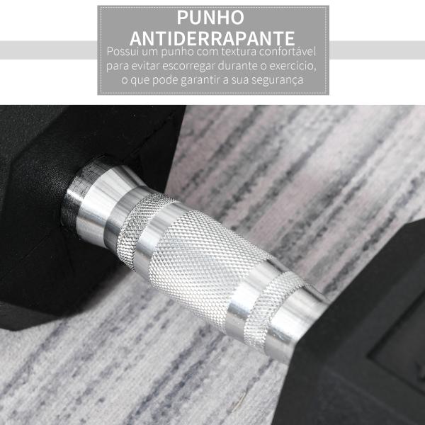 Haltere Hexagonal 15 kg Haltere com Barra de Conexão Metálica para treino em Casa Ginásio Escritório Preto e Prata