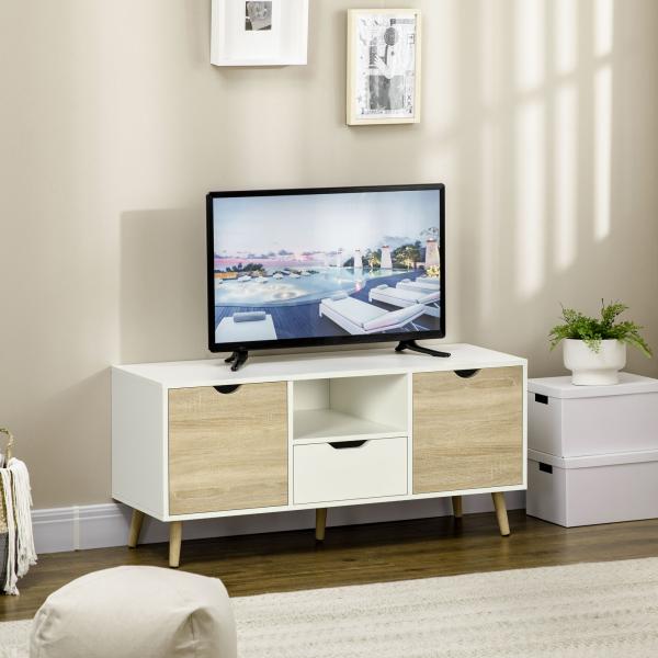 Móvel de TV com Gaveta para Televisores de até 50 Polegadas Aparador de Sala de Estar 110x40x50cm Branco e Madeira
