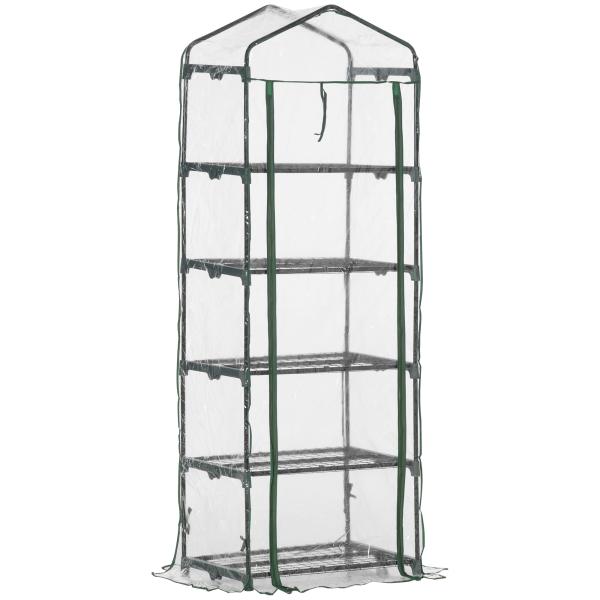 Estufa de Jardim Vertical 69x49x193cm com 5 Prateleiras Estufa para Plantas e Cultivos com Cobertura Transparente e Verde de PVC e Aço Preto