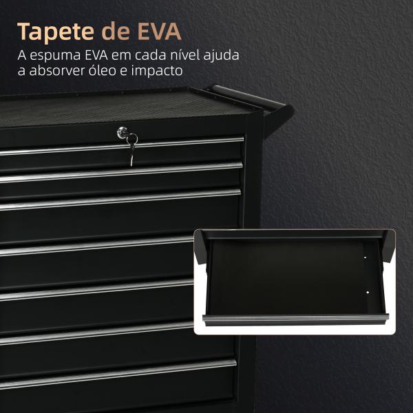 Carrinho de Ferramentas com 7 Gavetas Rodas Trava Armário de Armazenamento para Oficina de Garagem e Chapa de Aço 69x33x75 cm Preto