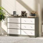 Cómoda com 6 Gavetas de Tecido Cómoda para Quarto Estrutura de Aço e MDF 114x30x70 cm Branco e Cinza