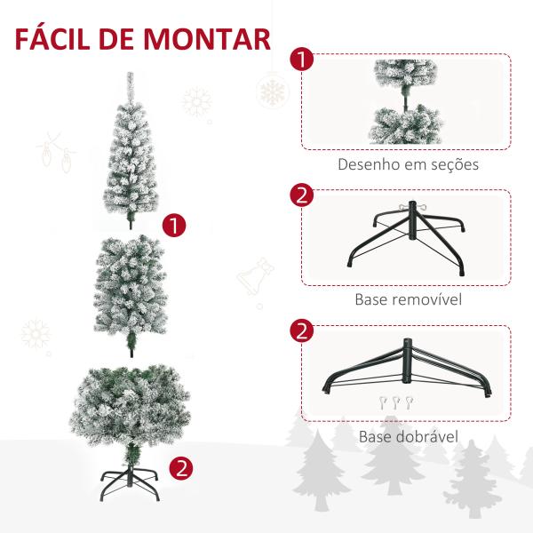 Árvore de Natal 180 cm Árvore de Natal Artificial Nevado com 492 Ramos e Suporte de Metal Verde e Branco