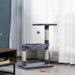 Árvore Arranhador para Gatos Torre para Gatos 50x36x70 cm com Rede Plataforma Poste de Sisal e Bola Suspensa Cinza