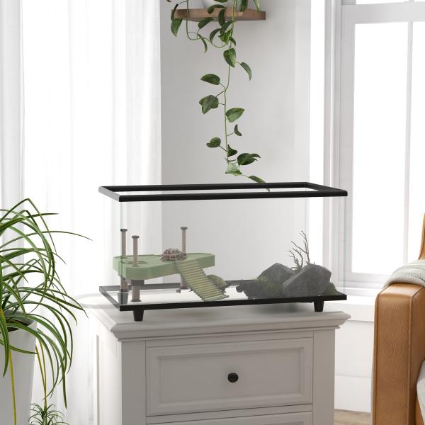Aquário para Tartarugas 50 L com Plataforma, Rampa e Termómetro 60x30x32 cm Transparente