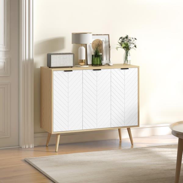 Aparador de Cozinha Moderno com Prateleiras Ajustáveis 2 Armários e Anti - Tombo 91,5x35x77,4 cm Branco e Madeira