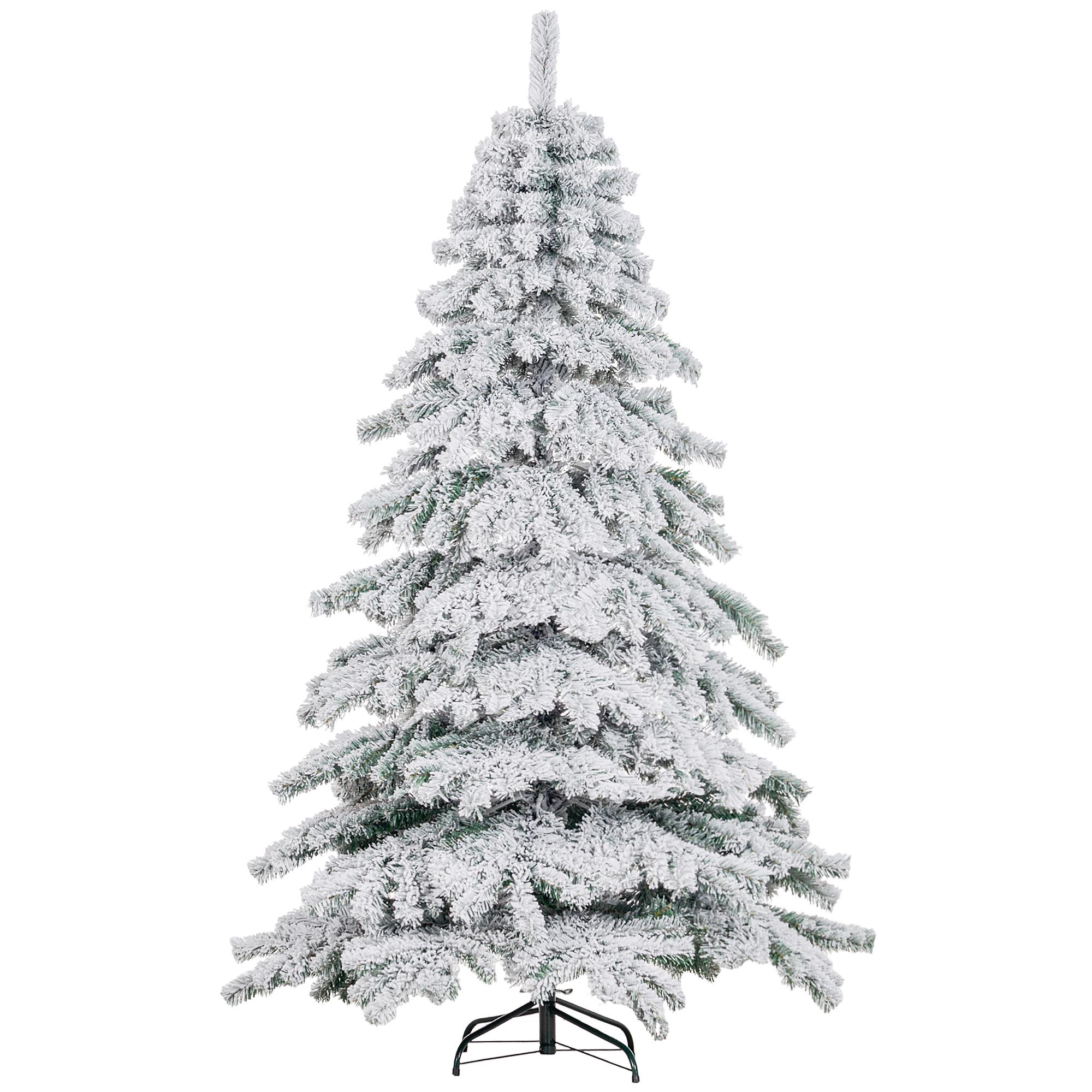 Árvore de Natal Ø116x180 cm Neve Artificial com 627 Pontas de PVC Base Dobrável e Suporte de Metal Decoração de Natal Verde e Branco
