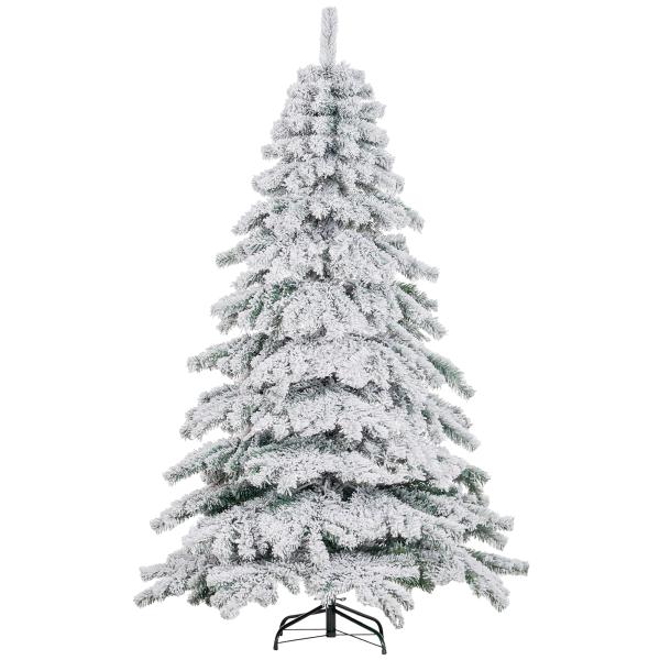Árvore de Natal Ø116x180 cm Neve Artificial com 627 Pontas de PVC Base Dobrável e Suporte de Metal Decoração de Natal Verde e Branco