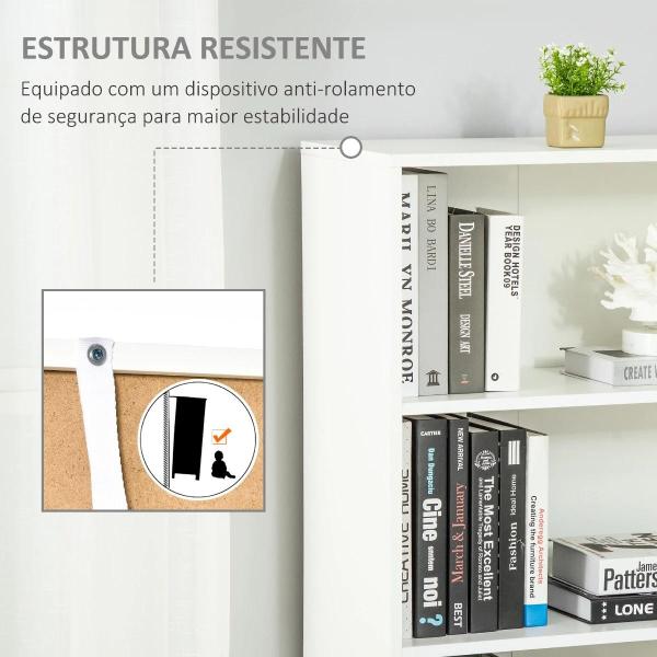 Estante para Livros com 4 Compartimentos Abertos e 1 Armário com 2 Prateleiras Armazenamento Livros Plantas para Sala de Estar Escritório 59x29x180cm Branco