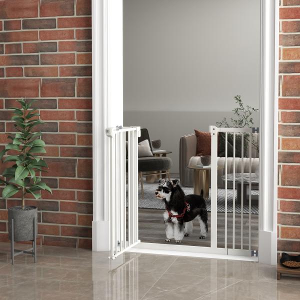 Barreira de Segurança para Cães 74 - 94 cm com Extensão, Montagem por Pressão e Bloqueio Duplo, Branco