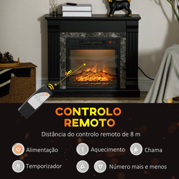 Lareira Elétrica 1800W com Efeito de Chama Realista e Proteção Contra Superaquecimento 80x21,6x67,8 cm Preto