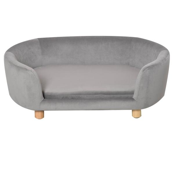 Sofá para Cães Pequenos com Pés de Madeira Almofada Removível e Capa Lavável 86x55x33 cm Cinzento Claro