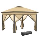 Pérgola Dobrável Exterior com Altura Ajustável Teto Duplo 4 Mosquiteiras Removíveis e Bolsa de Transporte 3,3x3,3 m Bege
