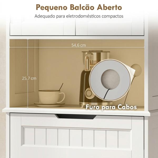 Armário Despenseiro de Cozinha 172 cm com Bancada Aberta, 4 Portas, Gaveta e 2 Prateleiras Ajustáveis, Branco