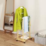 Cabide de Pé de Bambu com Rodas Cabide para Roupas com Barras para Calças e Prateleira Inferior para Sapatos Estilo Nórdico 47x33,7x105,5 cm Madeira e Branco