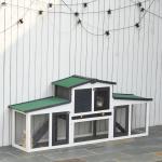 Coelheira de Madeira Gaiola para Coelhos com Teto Rebatível Escada e Bandeja Amovível para Exterior 197x49x86 cm Cinza