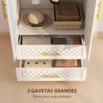 Roupeiro com Espelho 2 Portas e 2 Gavetas Relevo de Diamante Barra para Pendurar Estilo Moderno 80x50x180 cm Branco