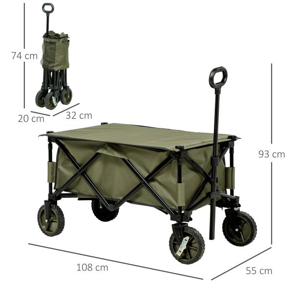 Carrinho Dobrável de com Rodas com Guiador Bancada Dobrável 5 Bolsas de Armazenamento 108x55x93cm Verde Escuro