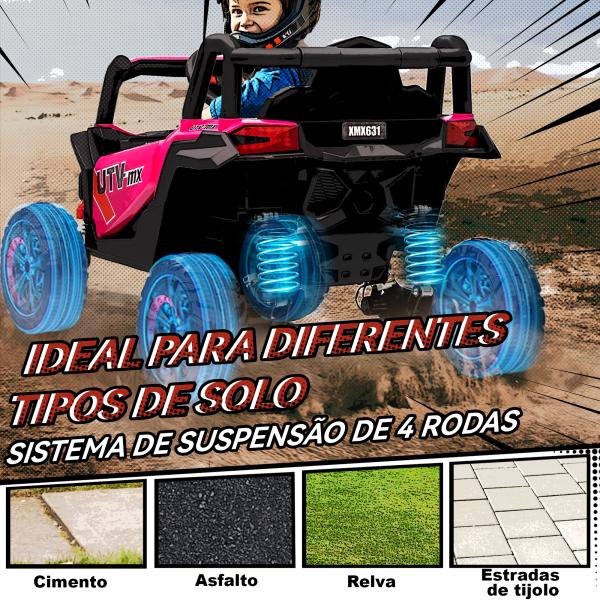 Carro Elétrico para Crianças 12V com 2 Motores Controlo Remoto 2,4G Velocidade até 7 km/h e USB 96x61x56 cm Rosa