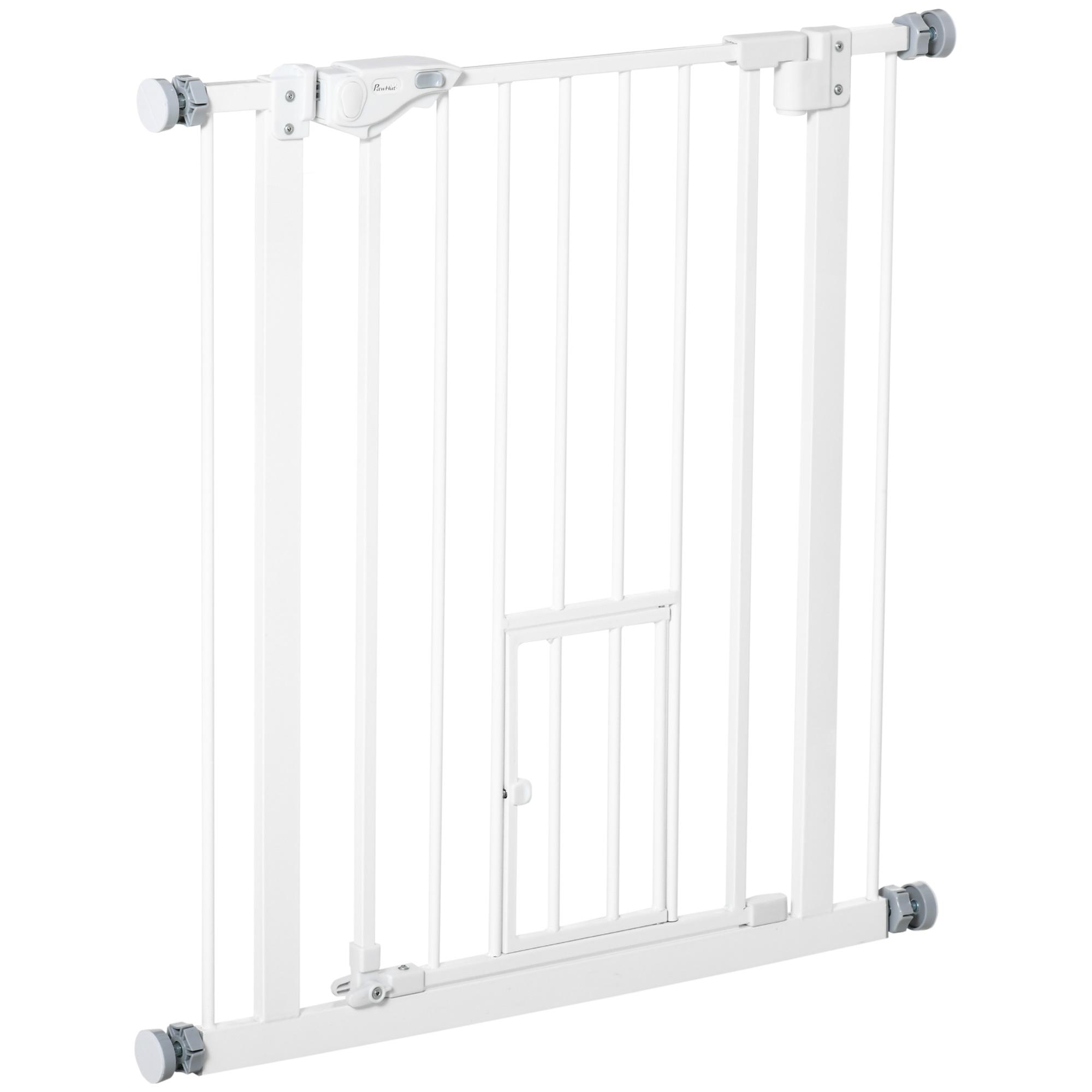 Barreira de Segurança para Cães Animais de Estimação 74 - 80cm para Escadas Portas e Corredor com Porta com Fechamento Automático e Sistema de Duplo Bloqueio Altura 76,2cm Branco