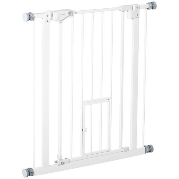 Barreira de Segurança para Cães Animais de Estimação 74 - 80cm para Escadas Portas e Corredor com Porta com Fechamento Automático e Sistema de Duplo Bloqueio Altura 76,2cm Branco