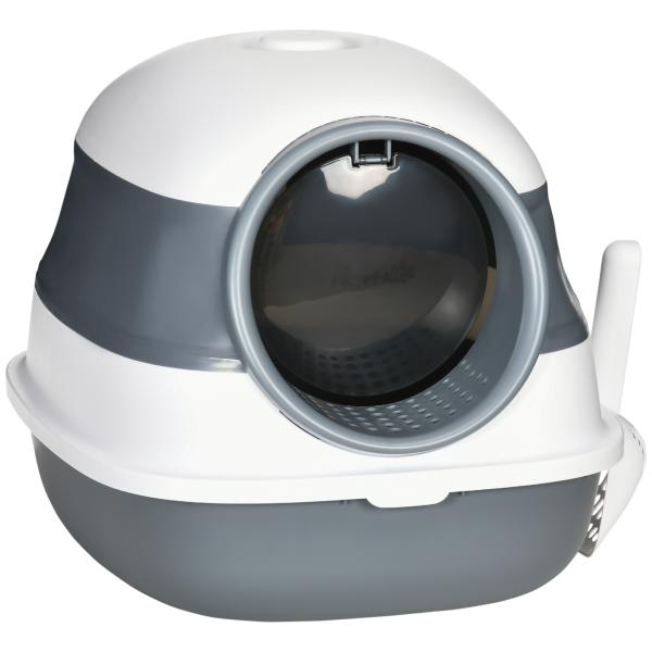 Caixa de Areia para Gatos Dobrável Caixa de Areia para Gatos Fechada com Pá 52x41x38 cm Branco e Cinza