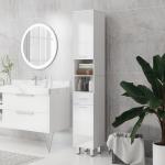 Coluna Casa de Banho Moderna com 1 Gaveta 3 Prateleiras Ajustáveis e 2 Armários Móvel Auxiliar de para Casa de Banho 30x30x180 cm Branco