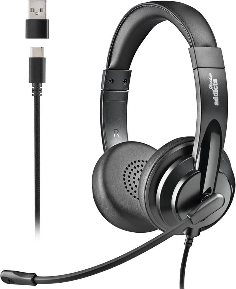 Auscultadores VOX605 c/ Fios USB - C e Adaptador USB - A (Preto) - NGS