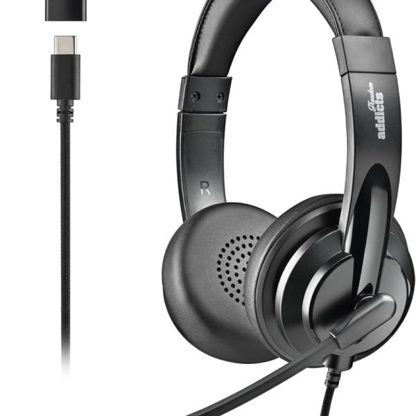 Auscultadores VOX605 c/ Fios USB - C e Adaptador USB - A (Preto) - NGS