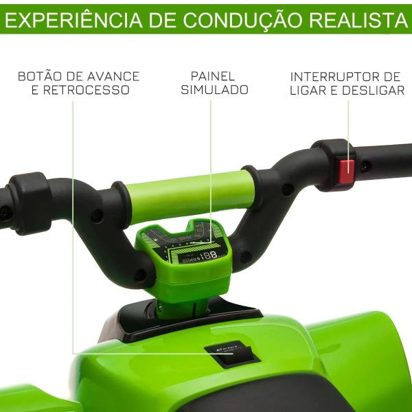 Quadriciclo Elétrico para Crianças de 18 - 36 Meses Quadriciclo a Bateria 6V com Avance e Retrocesso 72x40x45,5cm Verde