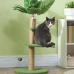 Árvore Arranhadora para Gatos 83 cm com Folhas Artificiais, Poste em Juta, Plataformas em Pelúcia e 2 Brinquedos, Verde