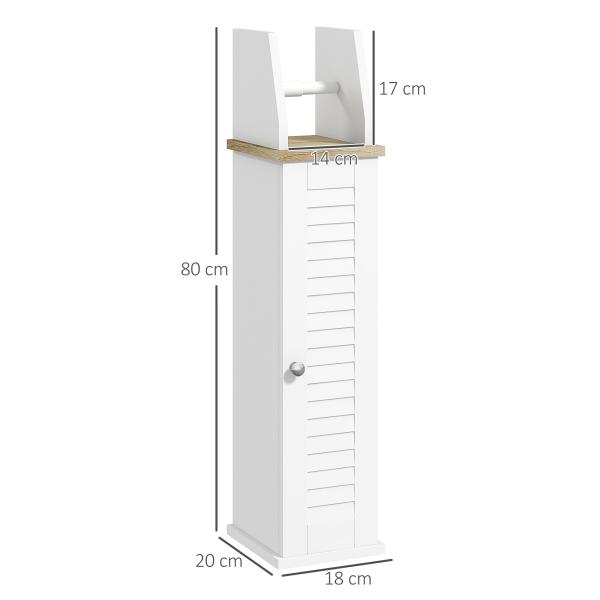 Armário Casa de Banho Moderno com Prateleiras Ajustáveis e Suporte para Papel Higiénico 18x20x80 cm Branco