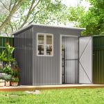 Abrigo de Jardim Exterior 2,55 m² 221x133x190 cm com Janela Porta com Fechadura e Ventilações Cinzento Escuro