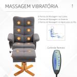 Poltrona Relax Reclinável com Apoio de Pés, 10 Pontos de Massagem, Giratória, Comando à Distância, Bolso Lateral, Cinzento
