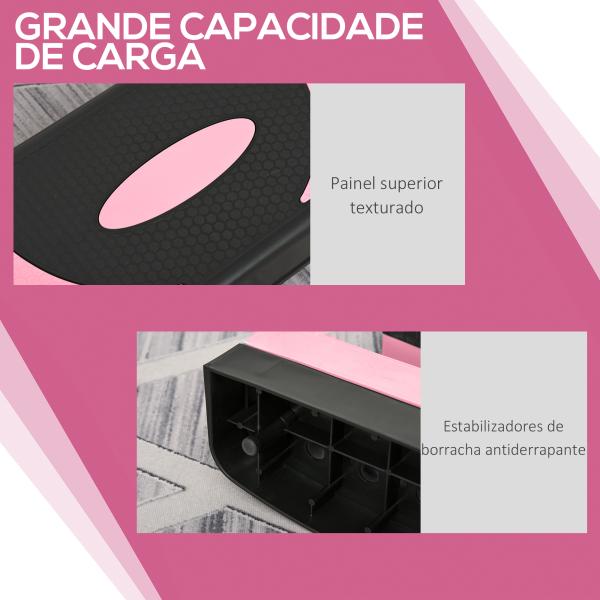 Step para Exercício Aeróbico Plataforma Step com Altura Ajustável em 3 Níveis 80x31x10 - 20 cm Rosa e Preto
