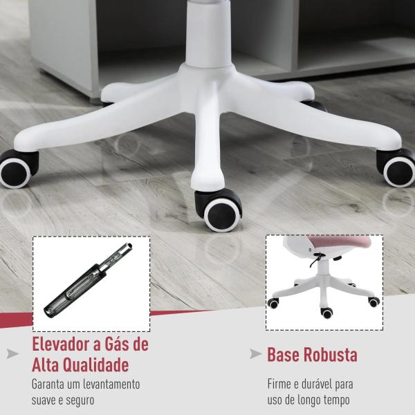 Cadeira de Escritório Giratória Função de Inclinação Altura Ajustável Ergonômica com Apoio de Braço Elevavel Carga 120 kg62,5x60x94 - 104 cm Rosa
