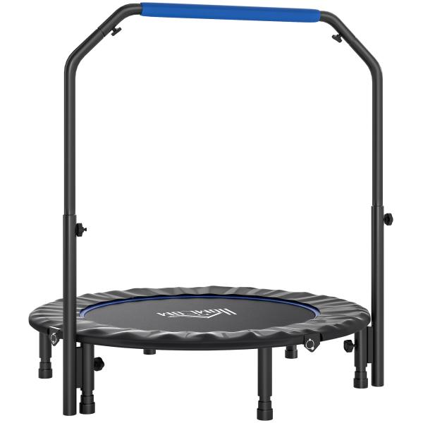 Trampolim Fitness Ø114 Trampolim Dobrável com Pega Ajustável em 4 Níveis Estrutura de Aço Azul